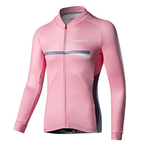 Santic Maillot Bicicleta Hombre Maillot Ciclismo con Mangas Largas con Bolsillos como Camiseta Interior en Invierno Rosa M