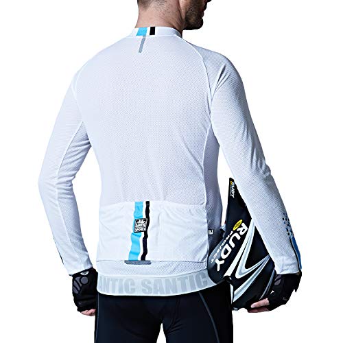 Santic Maillot Bicicleta Hombre Manga Larga MTB Maillot Ciclismo Hombre Otoño/Invierno White EU XXXL