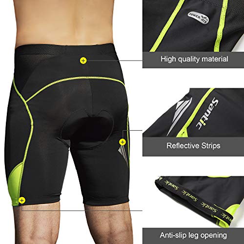 Santic Pantalon Ciclismo Hombre Corto Pantalones Bicicleta Hombre Montaña/MTB Acolchado con Badana/Almohadilla Verde EU S