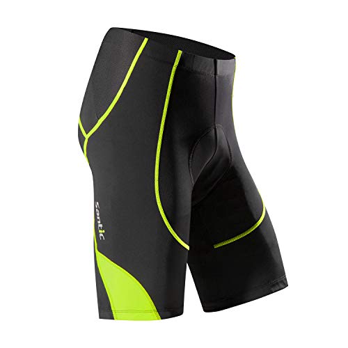 Santic Pantalon Ciclismo Hombre Corto Pantalones Bicicleta Hombre Montaña/MTB Acolchado con Badana/Almohadilla Verde EU S