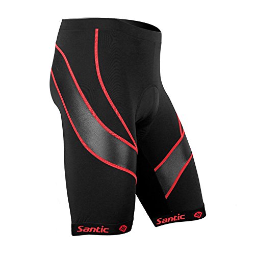 Santic Pantalones Cortos de Ciclismo para la Bicicleta con Badana con Acolchadito,con Almohadilla para Hombres Rojo S