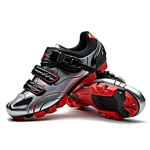 Santic Zapatillas Ciclismo MTB Zapatillas Bicicleta Montaña Hombre Zapatos Ciclismo Calzado Bicicleta Montaña Plateado EU 43