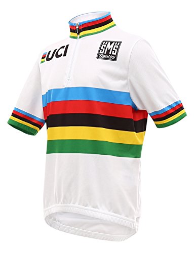 Santini Replica UCI World Champion - Jersey de manga corta para niños, color Blanco, talla 11 años