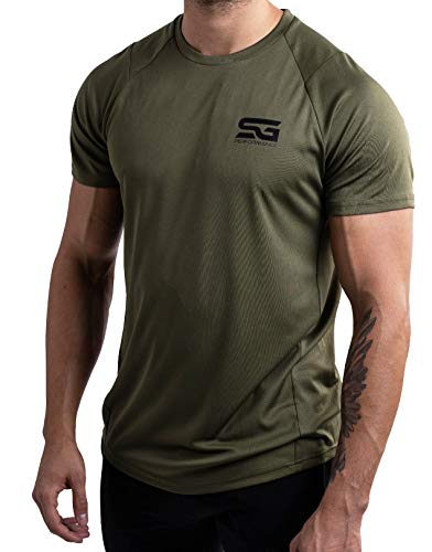 Satire Gym - Camiseta Deportiva Ajustada para Hombre/Camiseta Deportiva Estrecha y de Secado rápido, Camiseta Transpirable/Apta como Camiseta de Fitness y Culturismo.(Verde Oliva, L)