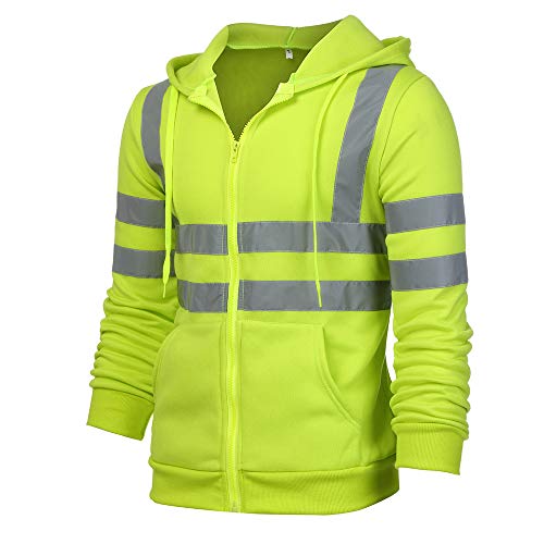 Seguridad Reflectante Sudaderas con Capucha Hombres SHOBDW Liquidación Venta Ropa de Trabajo en la Carretera High Visibility Tira Reflectante Tallas Grandes Correr,Senderismo, Ciclismo(Verde,L)