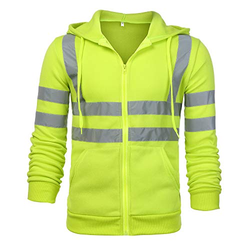 Seguridad Reflectante Sudaderas con Capucha Hombres SHOBDW Liquidación Venta Ropa de Trabajo en la Carretera High Visibility Tira Reflectante Tallas Grandes Correr,Senderismo, Ciclismo(Verde,L)