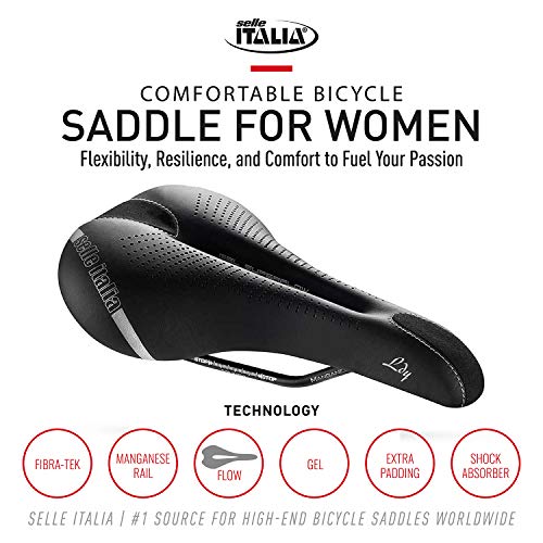 Selle Italia - Sillìn Bicicleta de Carretera Lady Gel Flow, Rail Manganese Tubo Ø7, Sillìn Road Gran Turismo Fibra-tek, Comfort Gel, Amortiguador (S2)