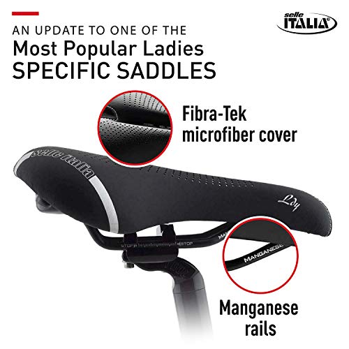 Selle Italia - Sillìn Bicicleta de Carretera Lady Gel Flow, Rail Manganese Tubo Ø7, Sillìn Road Gran Turismo Fibra-tek, Comfort Gel, Amortiguador (S2)