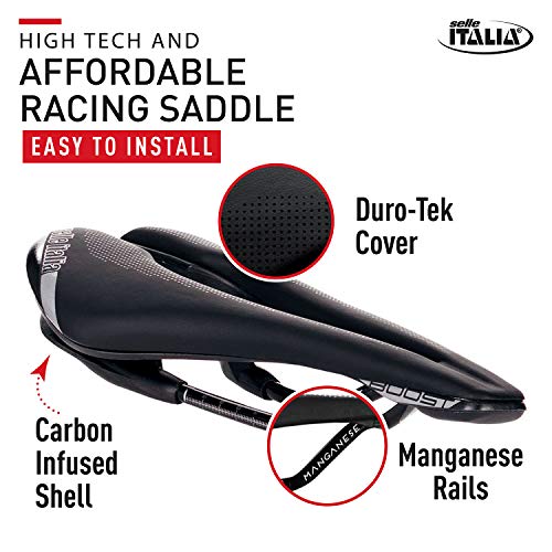 Selle Italia - Sillìn Bicicleta de Carretera SP-01 Boost TM Superflow, Rail Manganese Tubo Ø7, Sillìn Corto Road Perfomance Duro-tek, Comfort