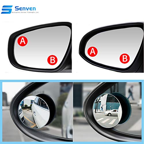 Senven® Espejo De Punto Ciego (4 Paquetes) Adhesivo Reflectante (8 Paquetes) Rimless Hd Cristal Gran Angular Girar Ajustable 360 ° Hd Espejo Retrovisor Universal，Espejo Convexo， - 12 Paquetes