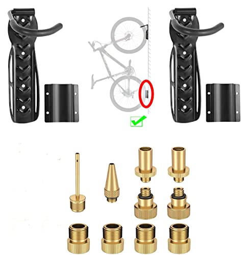 Set de 2 soportes de pared para bicicleta.Gancho para colgar bici pared vertical + 2 protección antimancha pared + Accesorios bicicleta de 10 válvulas coche,balón,colchón.Cuelga bicicleta gancho pared