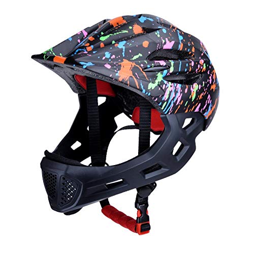 SFBBBO Casco Bicicleta Casco Desmontable para niños de Cara Completa para niños Casco para niños con mentonera y luz Trasera Protector de Seguridad para niños de Cara Completa S (42cm-52cm) Naranja