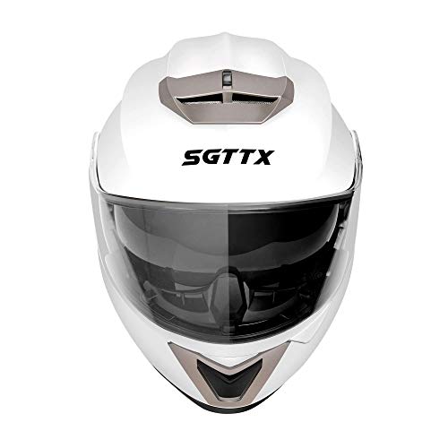 SGTTX Casco Moto modular Casco de motocicleta Casco integral Casco abatible Casco todoterreno Casco de motocross con visera de doble visera ECE para mujeres hombres adultos-Blanco S