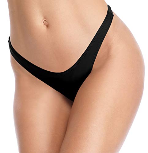 SHEKINI Traje de Baño para Mujer Bikini Pantalones de Baño Cintura Baja Brasileño Braguitas de Bikini Tanga Sexy Pantalones de Bikini de Playa (Small, Negro)