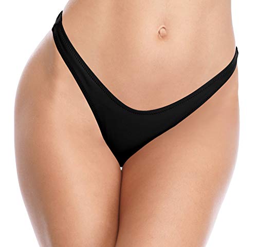 SHEKINI Traje de Baño para Mujer Bikini Pantalones de Baño Cintura Baja Brasileño Braguitas de Bikini Tanga Sexy Pantalones de Bikini de Playa (Small, Negro)