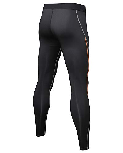 Shengwan Hombre 2 Piezas Conjunto de Compresion, Running Mallas Leggings + Camisetas Compression para Correr, Gimnasio, Fitness Negro Naranja M