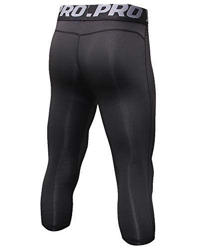 Shengwan Leggings 3/4 Hombre Deportivos Mallas Térmicos Correr Gimnasio Pantalones de Compresión Negro XXL