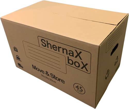 Shernax Box Pack 10 cajas con asas 500x300x300 de cartón ultraresistente para almacenaje mudanza transporte