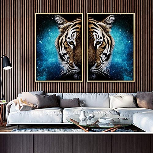 SIDIAN Animal Art Tiger Posters Modern Tiger Pintura Canvas Print Tiger Canvas Wall Art Prints Cuadros para La Decoracion De La Pared De La Salon De Estar 50x70cmx2 Sin Marco