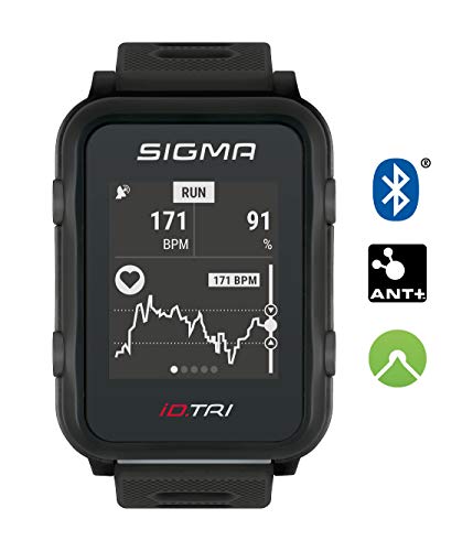 Sigma Sport ID.Tri Reloj de triatlón con características de Entrenamiento y competición, navegación, notificaciones Inteligentes, Ligero y a Prueba de Agua, Incl. Soporte de Bicicleta, Black,