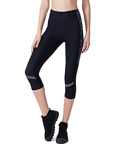 SILIK Pantalones de Ciclismo Acolchados para Mujer Leggings Capri Ladies Mountain Bike Pockets Medias Leopardo S