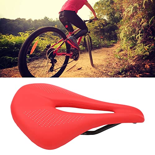 Sillín de Cuero de Fibra de Carbono, Asiento Delantero de Cuero Ultra Ancho Cojín Suave para Bicicleta de Carretera para Bicicleta MTB para Tijas de Sillín con Clip para Tijas de Sillín de(rojo)