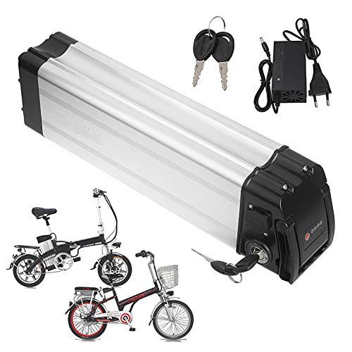 Sinbide 36V E-Bike Batería de Reemplazo 10Ah/15Ah/17Ah Recargable Li-ion Batería de Bicicleta Eléctrica con Cargador Bloqueo Antirrobo 2 Tipos de Puerto Descargado Opcionales (17Ah, 4-Puerto-Inferior)