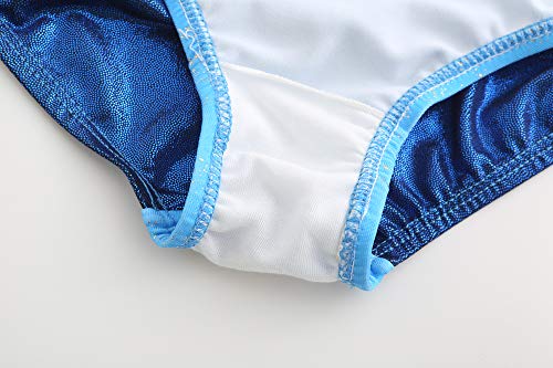 Sinoeem Leotardos de Gimnasia Rítmica para Niños Maillot de Ballet con Gradiente Flash Cuello Redondo Manga Larga/Manga Corta para Niñas de 3-12 Años (Azul - Manga Larga, Tag 12A(11-12 Years))