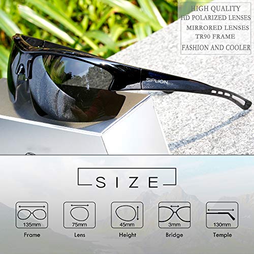 SIPLION Hombre Gafas de sol Polarizadas Deportes para Ciclismo Pesca Golf TR90 Súper ligero Marco 502 BLACK