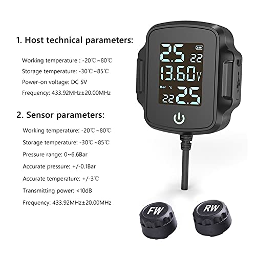 Sistema de monitoreo de presión de neumáticos Motocicleta TPMS Sistema de monitoreo de presión de neumático de moto Sistema de alarma de temperatura de neumáticos con QC 3.0 USB Cargador para la table