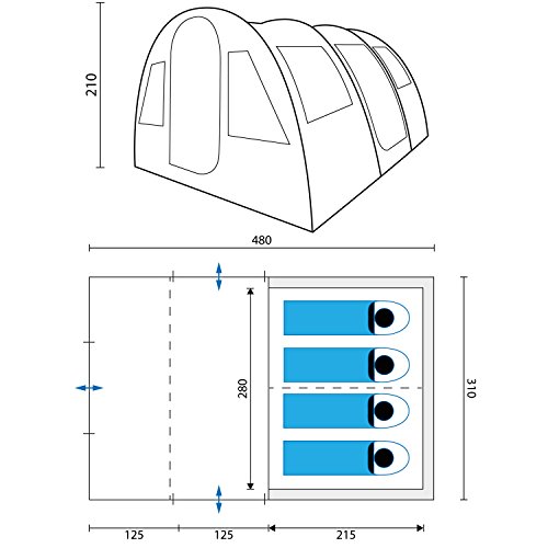 skandika Gotland 4 - Tienda de campaña Familiar - mosquiteras - Suelo Cosido en Forma de bañera - túnel (Gris)