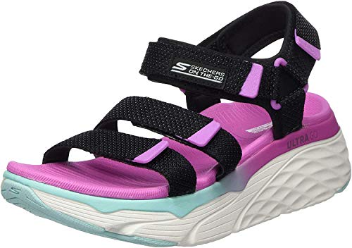 Skechers MAX Cushioning, Sandalias de Talón Abierto Mujer, Negro (Black/Multi Textile Bkmt), 38 EU