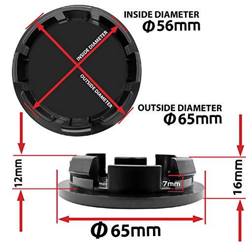 SkinoEu 4 x 65mm Tapas de Rueda de Centro Centrales Llantas Aluminio Compatibles con Tapacubos VW Número de Pieza 3B7601171 / 6U7601171 Negro CV 0