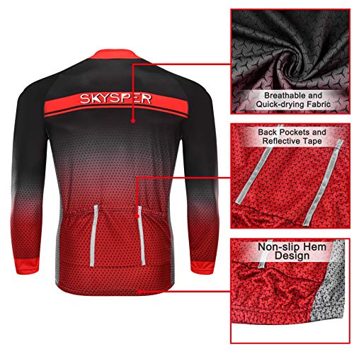 SKYSPER Ciclismo Maillot Hombres Jersey + Pantalones Largos Culote Mangas Largas de Ciclismo Conjunto de Ropa Maillot Entretiempo para Deportes al Aire Libre Ciclo Bicicleta