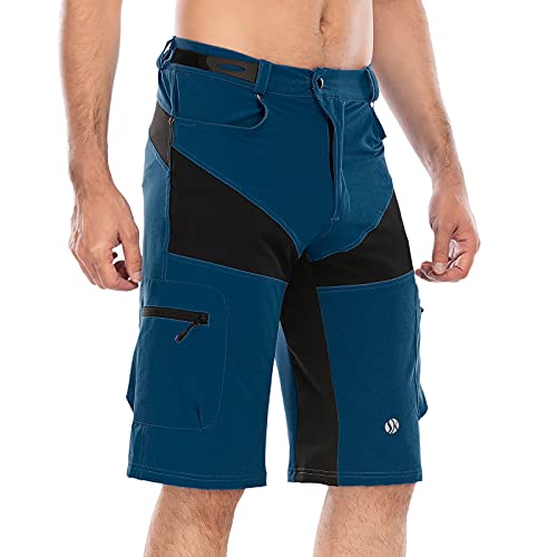 SKYSPER Pantalones Cortos de MTB, Pantalones Cortos de Ciclismo para Hombre con Bolsillos Pantalones Cortos de Bicicleta de Montaña Transpirable para Senderismo Correr Deporte al Aire Libre