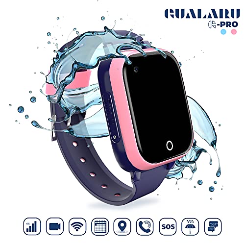 Smartwatch para niños 4G con localizador GPS + WiFi + Lbs, Reloj Inteligente con videollamada,Camara y Llamadas Simples integrada (Rosa)