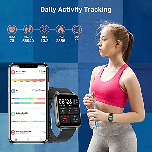 Smartwatch, Reloj Inteligente Hombre Mujer 1,69” Deportivos, Pulsera Actividad Reloj Sport con Pulsómetro Monitor de Sueño Monitores Calorías Podómetro IP68 Impermeable Negr Watch para Android iOS