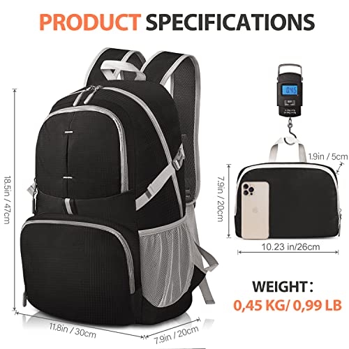 SONAMBULO Mochila Ligera Unisex Mochila Plegable Impermeable de 30L Mochila para Senderismo Mochila de Viaje Trekking Mochila Deportiva Ultraligera para Uso Diario,Aire Libre,Bicicleta