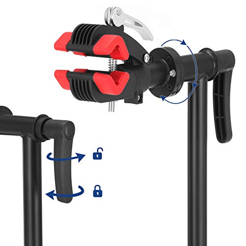 SONGMICS Soporte de Reparación de Bicicletas, Mantenimiento Resistente y Robusto con 2 Patas, Asas de Liberación Rápida, Cabeza de Acero Soldada con Abrazadera de Ajuste de 360°, Negro SBR07B