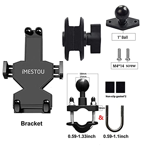 Soporte de aluminio para teléfono para bicicleta, iMESTOU, soporte para teléfono móvil, longitud ajustable y ancho para teléfonos grandes de 18.2 cm, resistente en manillares de 1.5 a 3.5 cm.