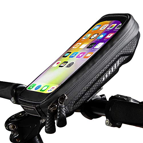 Soporte Movil Bicicleta Impermeable Universal Soporte Moto Movil con Cubierta de Lluvia Soporte Movil Manillar Bolsa Telefono Bicicleta para iPhone 11/XS Max/Samsung S9/S10/Huawei P30 Hasta 6.8" Negro