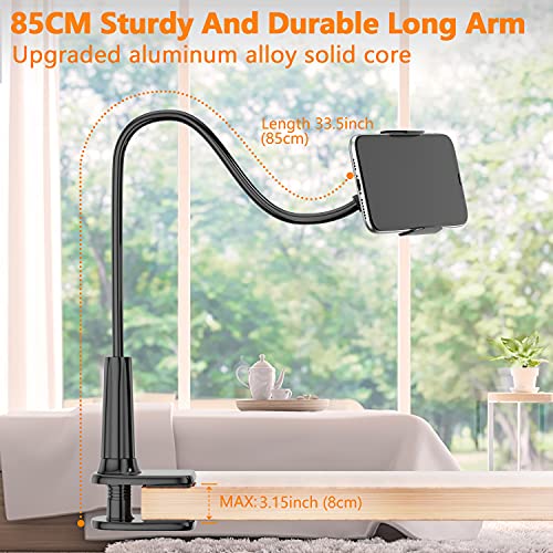 Soporte Movil Cama, PEYOU 85 cm Soporte Móvil Flexible Universal Teléfono con Brazo de Cuello de Cisne, para iPhone 12 Mini 12 11 Pro XS, Celulares Samsung S21 S20 S10 S9 S8, Huawei, Otras Smartphones