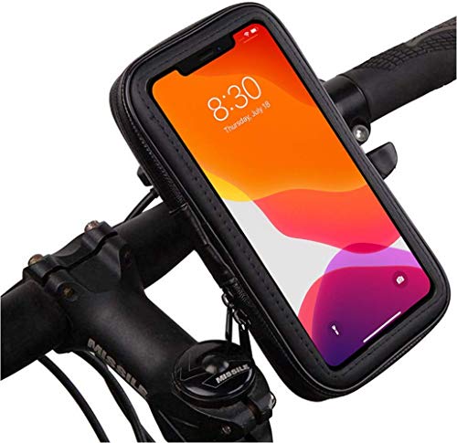 Soporte movil Moto Funda Impermeable Universal Valida telefonos de hasta 6.5" sujecion irrompible con Enganche Extra al Manillar Soporte movil Bici Soporte movil para Moto