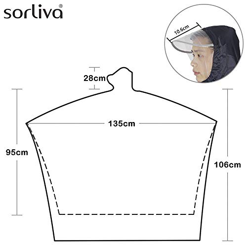 sorliva Resistente al Viento con Capucha - Chubasquero Poncho para Bicicleta y Ciclismo, Resistente al Viento con Capucha, 1 Pack de 1, Negro