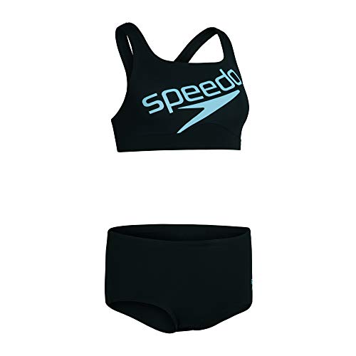 Speedo - Bañador para Mujer con Logotipo de Boom, Mujer, Conjunto de Bikini, 812322, Negro/Light Adriatic, Extra-Large