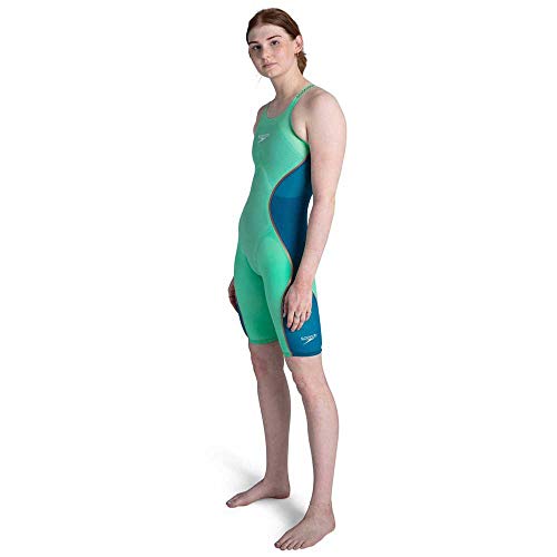 Speedo Fastskin LZR Pure Intent Closedback Kneeskin Traje de baño, Mujer, Green Glow/Nordic Teal/Rose Gold/White, 24