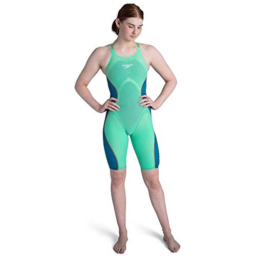 Speedo Fastskin LZR Pure Intent Closedback Kneeskin Traje de baño, Mujer, Green Glow/Nordic Teal/Rose Gold/White, 24