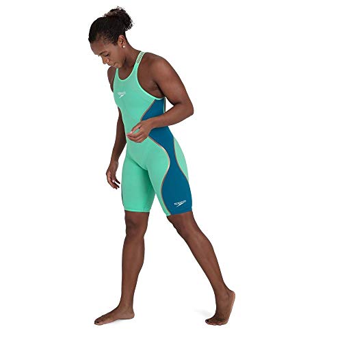 Speedo Fastskin LZR Pure Intent Openback Kneeskin Traje de baño, Mujer, Green Glow/Nordic Teal/Rose Gold/White, 26