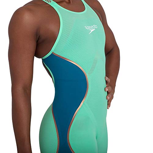 Speedo Fastskin LZR Pure Intent Openback Kneeskin Traje de baño, Mujer, Green Glow/Nordic Teal/Rose Gold/White, 26