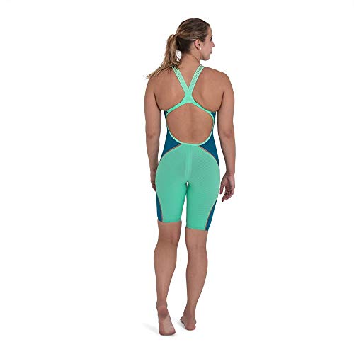 Speedo Fastskin LZR Pure Intent Openback Kneeskin Traje de baño, Mujer, Green Glow/Nordic Teal/Rose Gold/White, 26